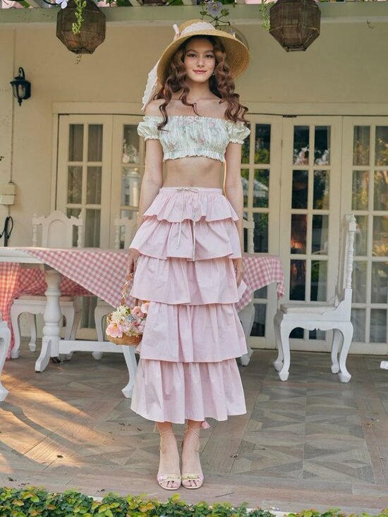 Lacemade Dresses & Skirts - LACEMADE Fleur Poetry pink cotton ruffle skirt